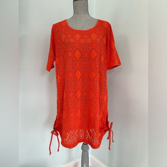 Denim & Co. Beach Swim Cover Up Orange Dress Vacation Resort Wear size Medium - Picture 3 of 9